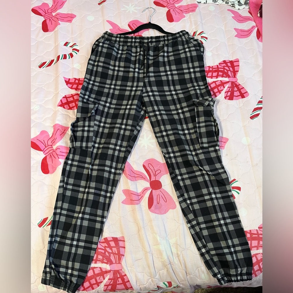 Shosho Black and White Plaid Joggers